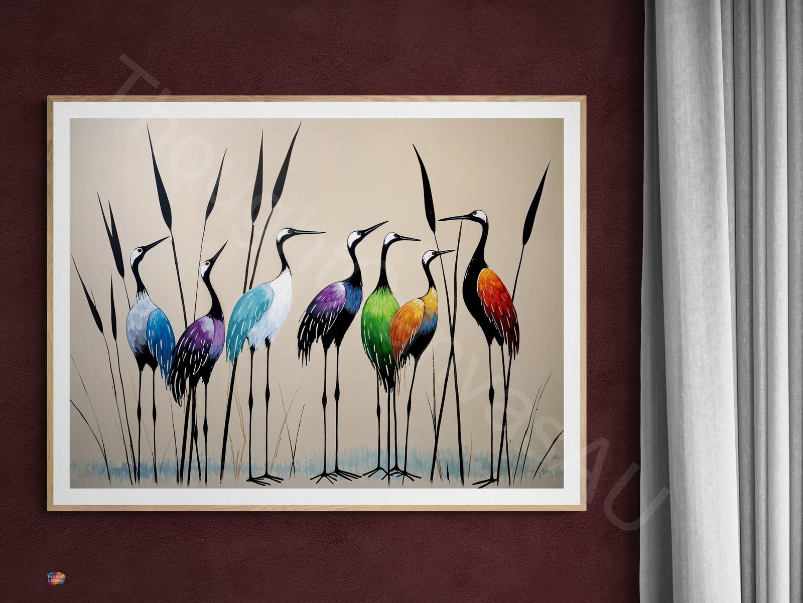 Minimalist Crane Art Print: Rainbow Color Spectrum Birds, Abstract Heron Painting, Digital Download - Image 2