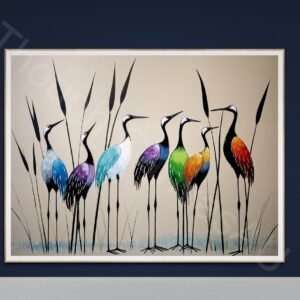 Minimalist Crane Art Print: Rainbow Color Spectrum Birds, Abstract Heron Painting, Digital Download