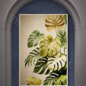 Minimalist Monstera: Bright Green Gold Foliage Illustration, Aesthetic Plant Art (Digital Download)