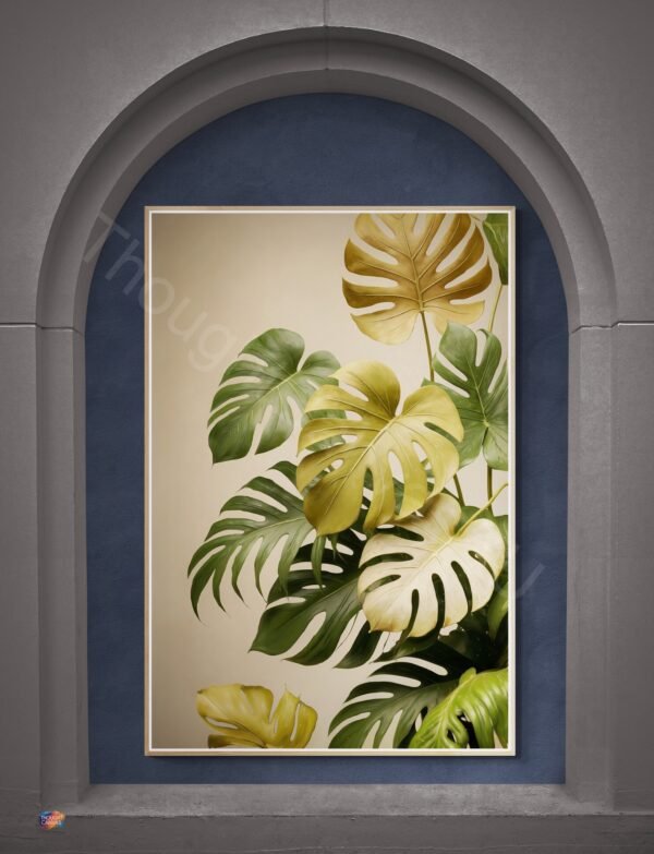 Minimalist Monstera: Bright Green Gold Foliage Illustration, Aesthetic Plant Art (Digital Download)