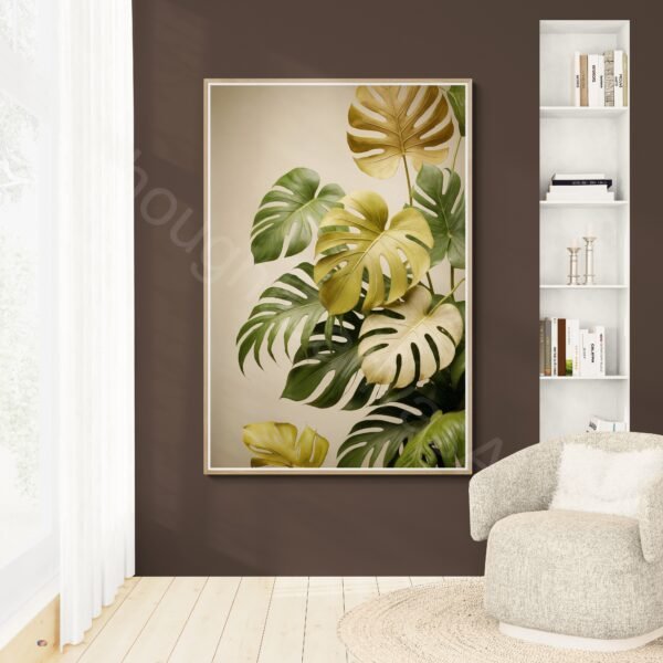 Minimalist Monstera: Bright Green Gold Foliage Illustration, Aesthetic Plant Art (Digital Download) - Image 6