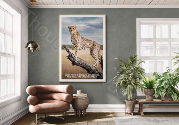 Unique Path Cheetah Art Print: Inspirational Quote Wildlife Digital Download, Savannah Tree Branch Decor (Digital Download) - Image 4