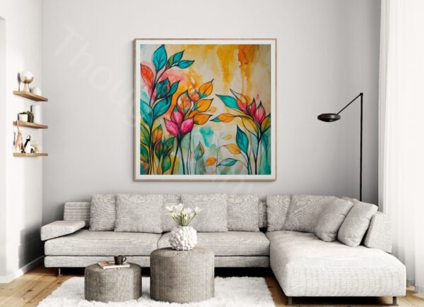Vibrant Abstract Flower Wall Art: Bold Black Outline, Rich Teal Orange Color Palette (Digital Download) - Image 2