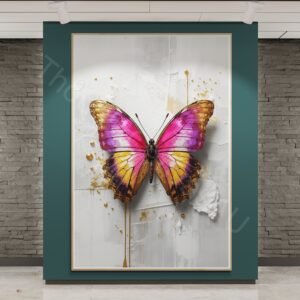 Abstract Butterfly Painting | Gold Accents, Bold Colours, Textured Canvas Digital Art (Digital Download)