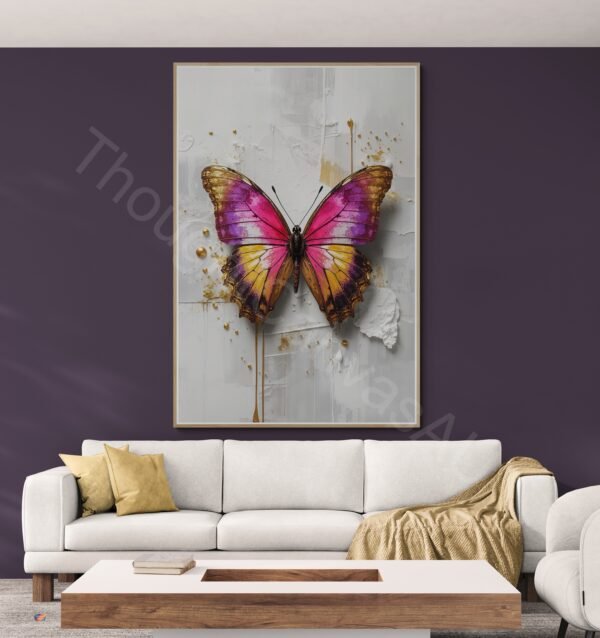 Abstract Butterfly Painting | Gold Accents, Bold Colours, Textured Canvas Digital Art (Digital Download) - Image 5