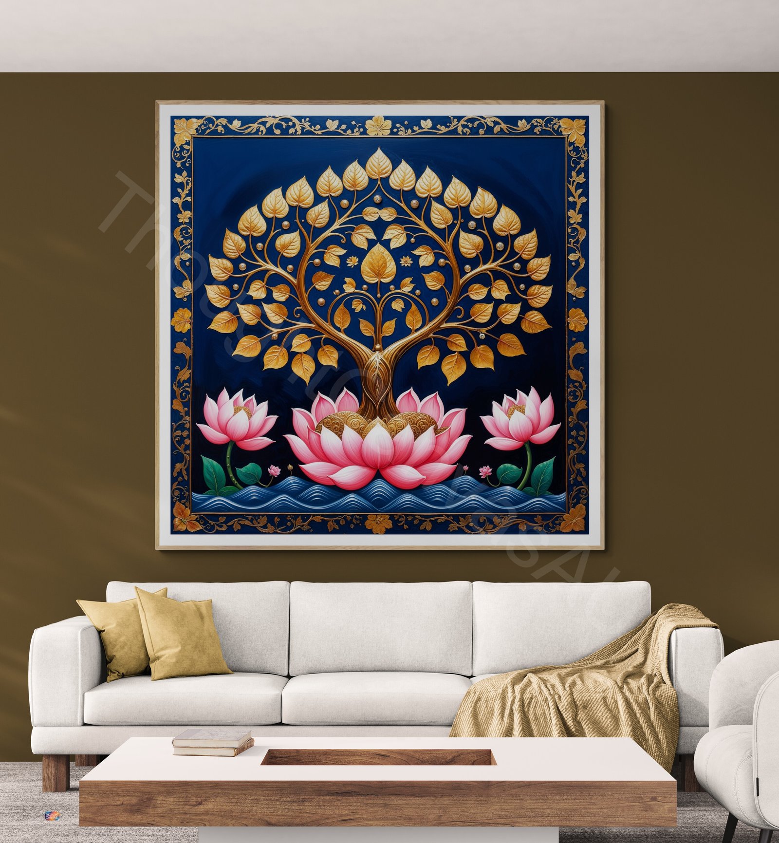 Gold Tree of Life Print: Symmetrical Heart Shape, Pink Lotus Flower Digital Download - Image 3