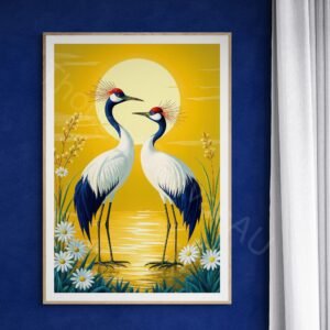 Elegant Cranes Sunrise Art Print 1 - 3