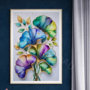 Gold Veined Ginkgo Leaves: Vibrant Cascading Colour, Elegant Nature Decor, Abstract Floral Digital Art (Digital Download)