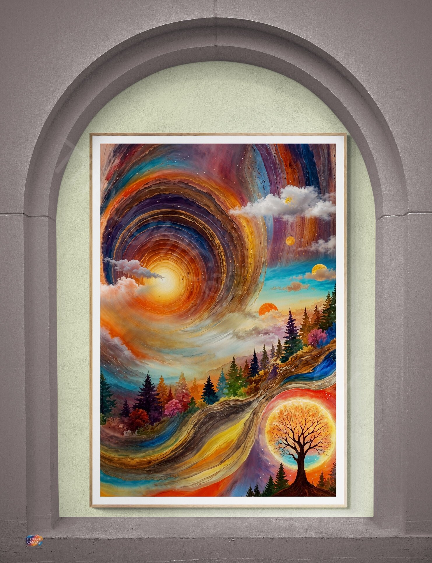 Surreal Vortex Art Print: Blue Purple Pink Spiral, Dreamlike Landscape Sunset, Abstract Wall Art (Digital Download) - Image 2