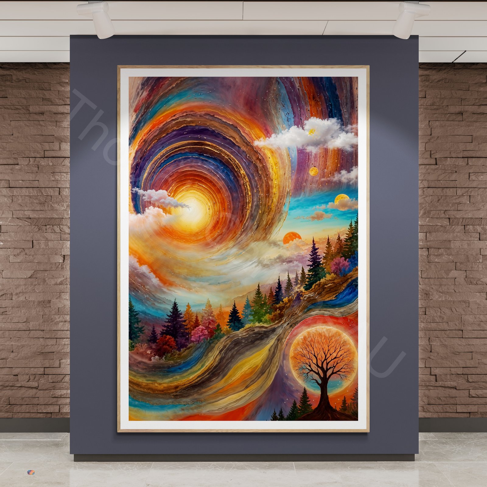 Surreal Vortex Art Print: Blue Purple Pink Spiral, Dreamlike Landscape Sunset, Abstract Wall Art (Digital Download)