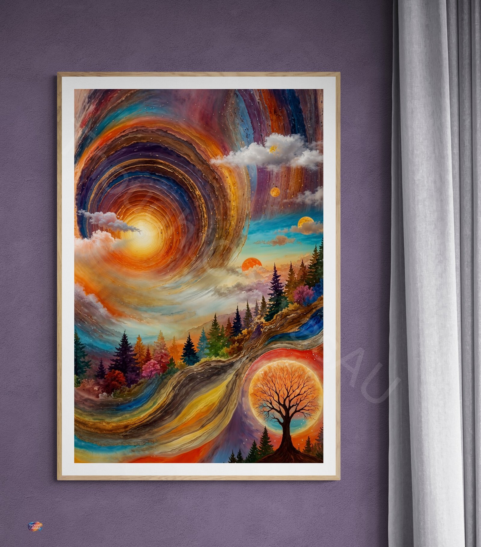 Surreal Vortex Art Print: Blue Purple Pink Spiral, Dreamlike Landscape Sunset, Abstract Wall Art (Digital Download) - Image 5